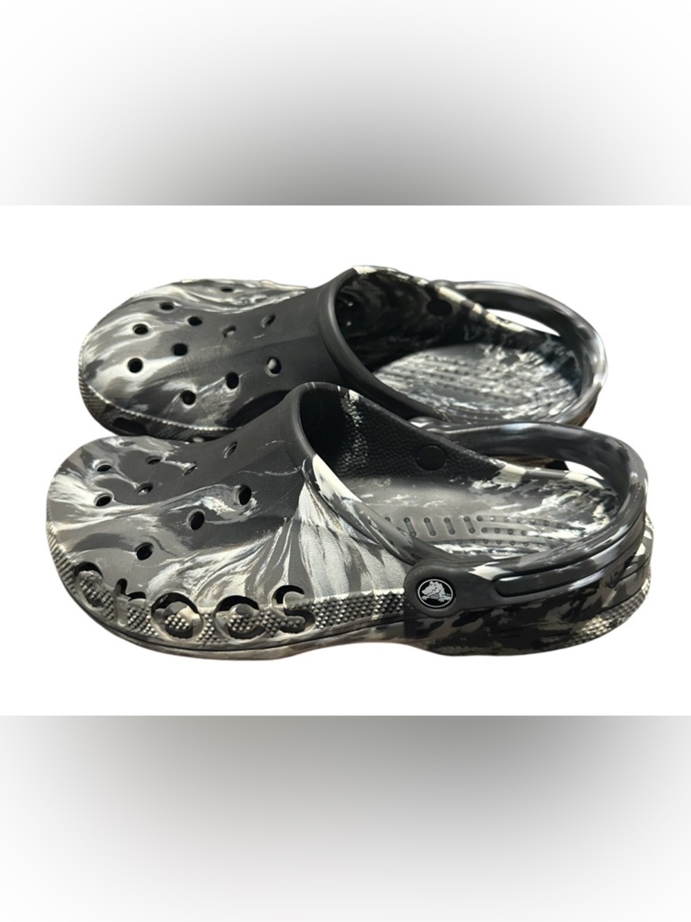 Crocs Baya Black/White Marbled Pouch ~ Size M 11 ~ Clog Sandals
